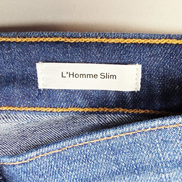 Frame Size 36X33 Mens L'Homme Slim Keystone Blue Denim 5 Pocket Straight Jeans - Picture 4 of 12